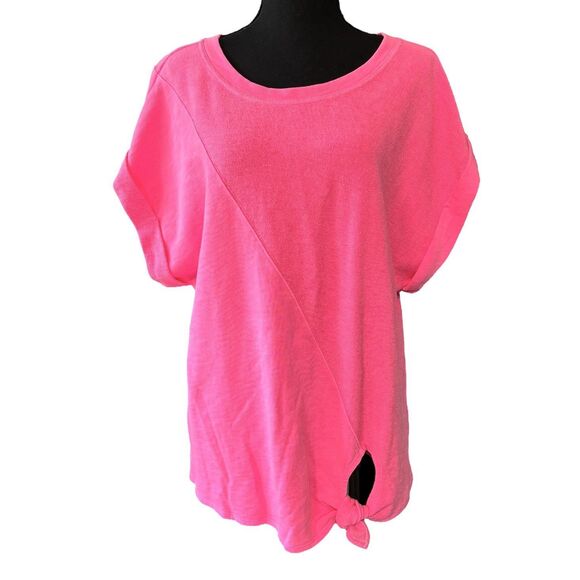 ANTHROPOLOGIE PILCRO Short Sleeve Sweatshirt Tee  Hot Pink 100% Cotton - Picture 1 of 9